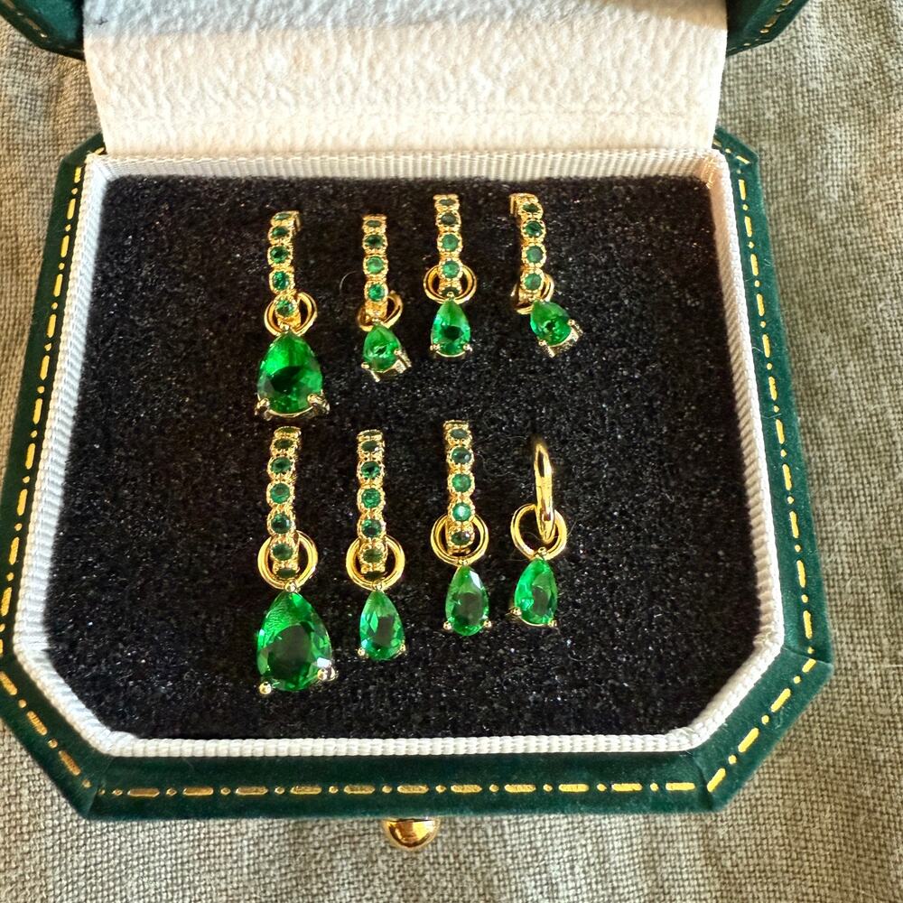 Set of 8 Emerald Zirconia Dangle Huggie Earrings - NWOT